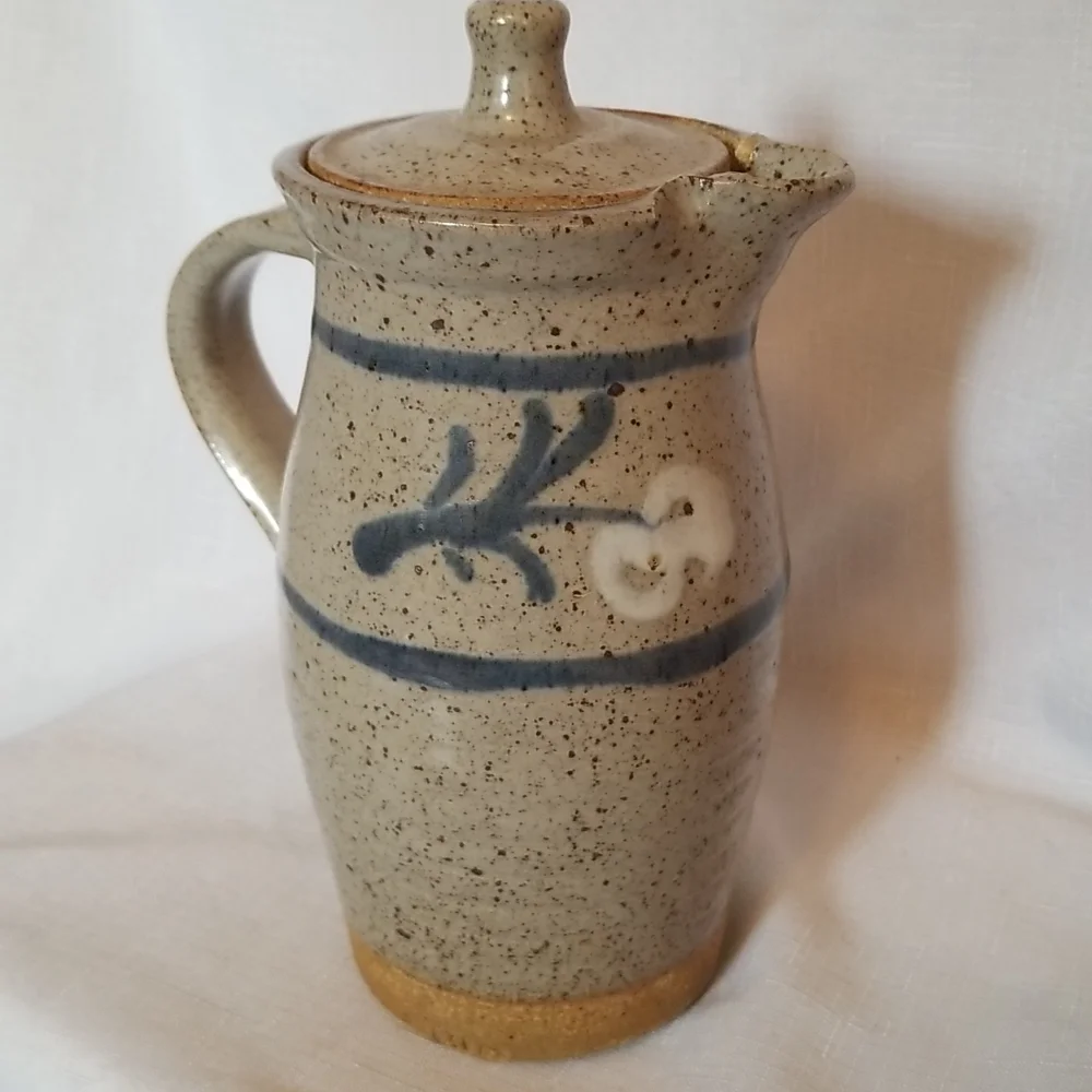 Vintage Handcrafted Ceramic Vase with Blue and Brown Accents